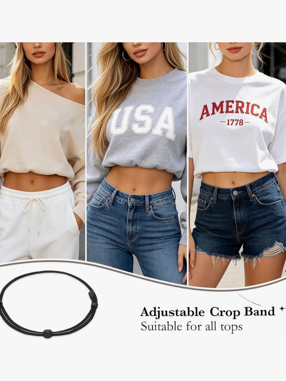Adjustable Shirt Tuck Band Women Crop Top Waist Belt Black
